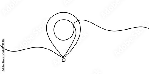 continuous one line google map point route directions and location outline vector art illustration, Single line line map symbol, location point for business. Pin location, geosign of a editable line