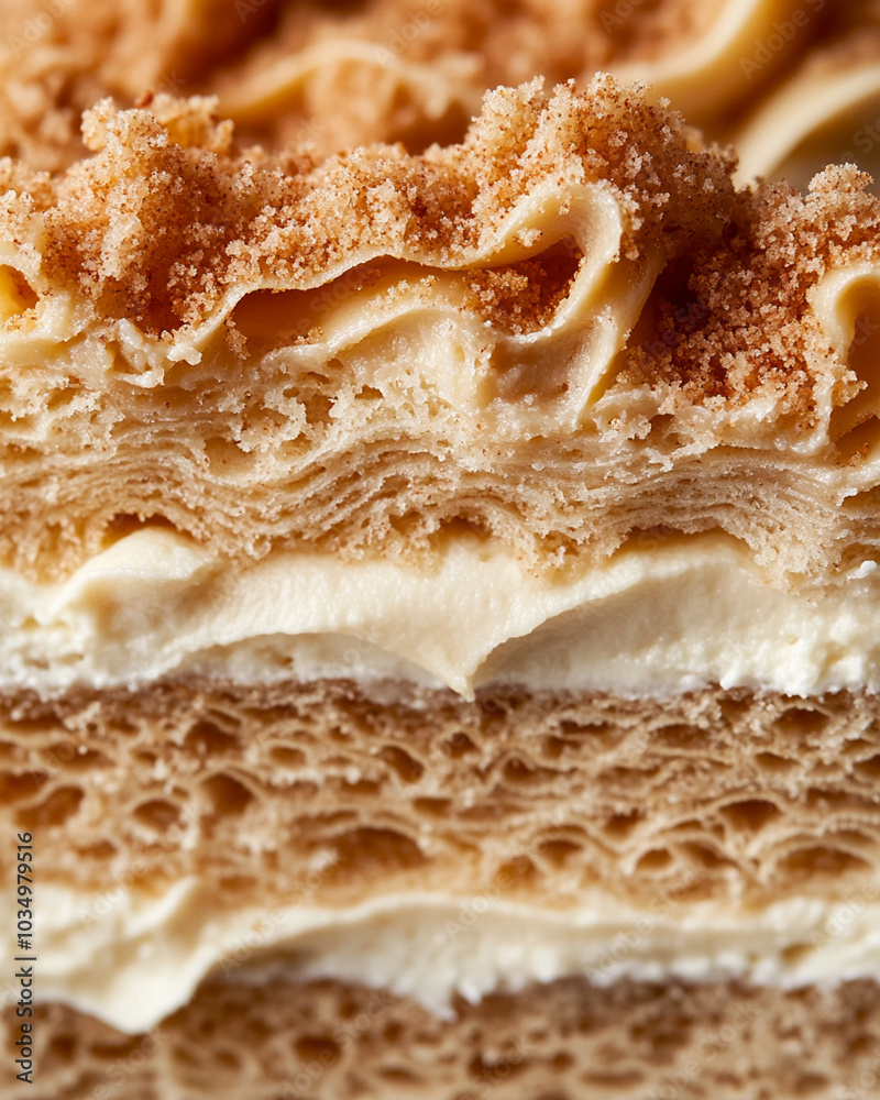 an extreme close-up, parallel horizontal front view, surface of a sliced chestnut mont blanc cake, filling the entire frame with its intricate layers an extreme close-up, parallel horizontal front view, surface of a sliced chestnut mont blanc cake, filling the entire frame with its intricate layers