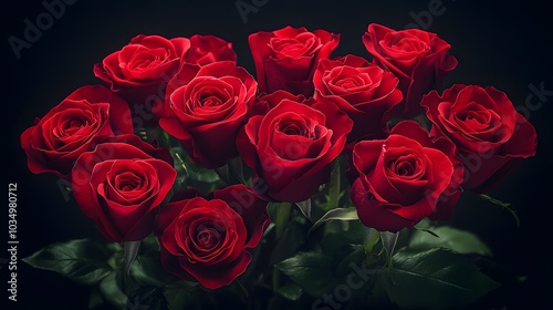 Romantic Red Roses Bouquet Close Up, Dark Background, Valentines Day, Love, Passion, Floral Photography, Flower Arrangement