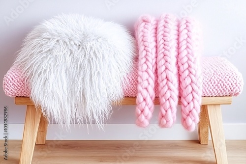 Cozy Living Room Decor with Pink Blanket and Fluffy Pillow
