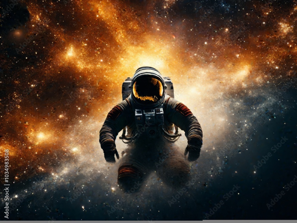 Obraz premium Astronauts are surrounded by bright stars and nebulae in stunning outer space scenes