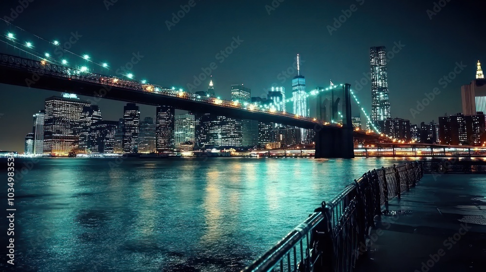 Fototapeta premium Night View of Brooklyn Bridge