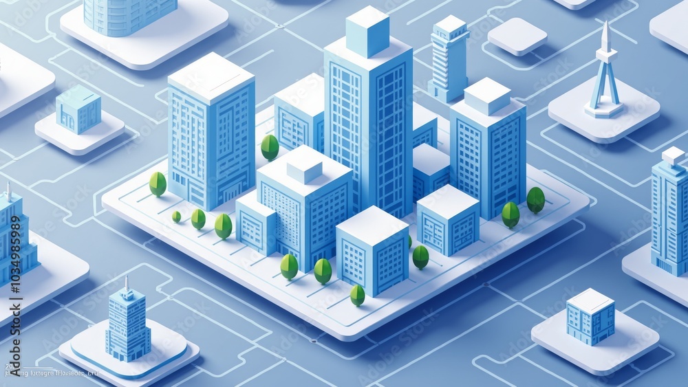 3D illustration of isometric city building design 3D illustration of isometric city building design