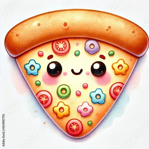 Cute Kawaii Pizza Slice with Happy Face
