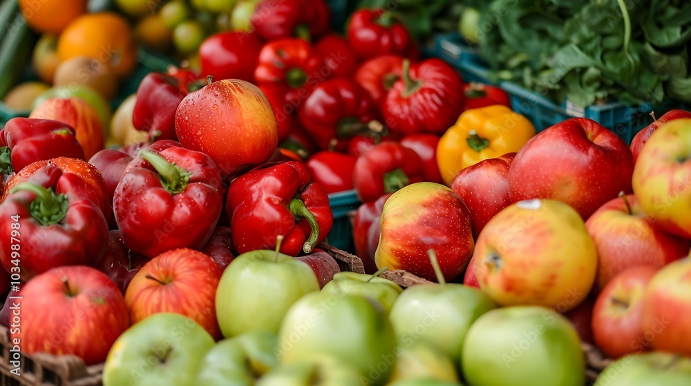 A pile of vegetables amidst a stand of apples A pile of vegetables amidst a stand of apples