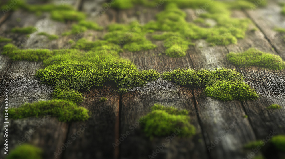 Nature-inspired wood plank surface with green moss patches, ideal for environmental themes and organic designs. Nature-inspired wood plank surface with green moss patches, ideal for environmental themes and organic designs.