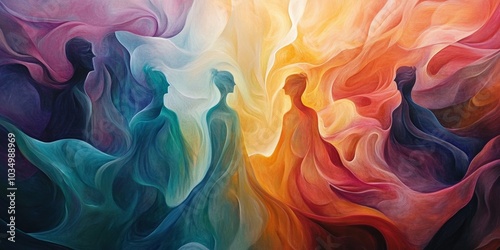 Abstract Colorful Silhouettes in Motion with Flowing Shapes