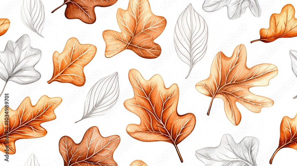 Obraz premium Elegant Leaf Patterns: Embracing the Beauty of Autumn Colors in Botanical Design