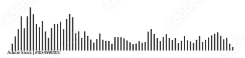 Sound wave or voice message waveform. Podcast, media record, radio signal. Decibel audio record icon isolated on white background. Equalizer line