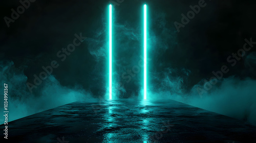 Faded turquoise neon glow against a solid black backdrop, striking contrast, high resolution, modern aesthetic, captivating visual allure