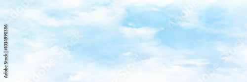 Beautiful white cloud on blue sky background. Bright blue sky with fluffy white clouds on a sunny day. Panorama view image