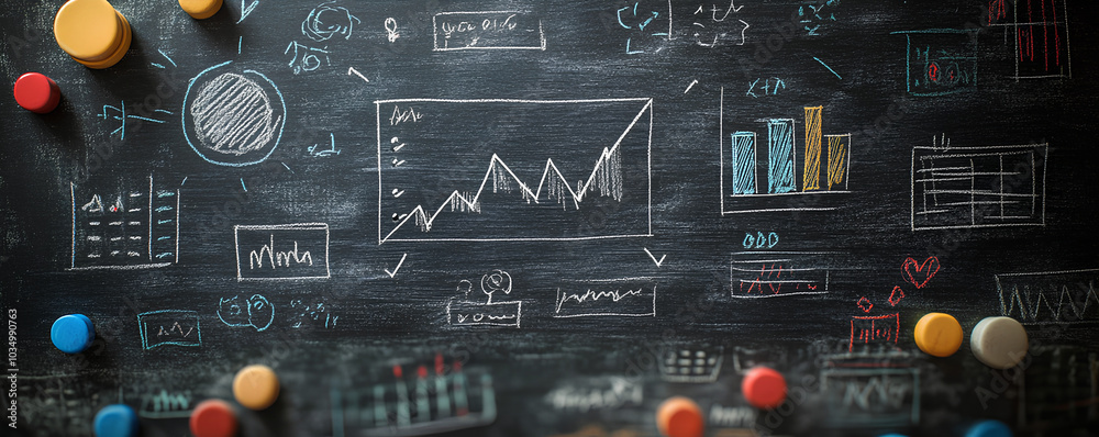 Closeup of a handdrawn business plan on a chalkboard, creative business strategy Closeup of a handdrawn business plan on a chalkboard, creative business strategy