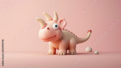 Cute Pink Triceratops Dinosaur 3D Render