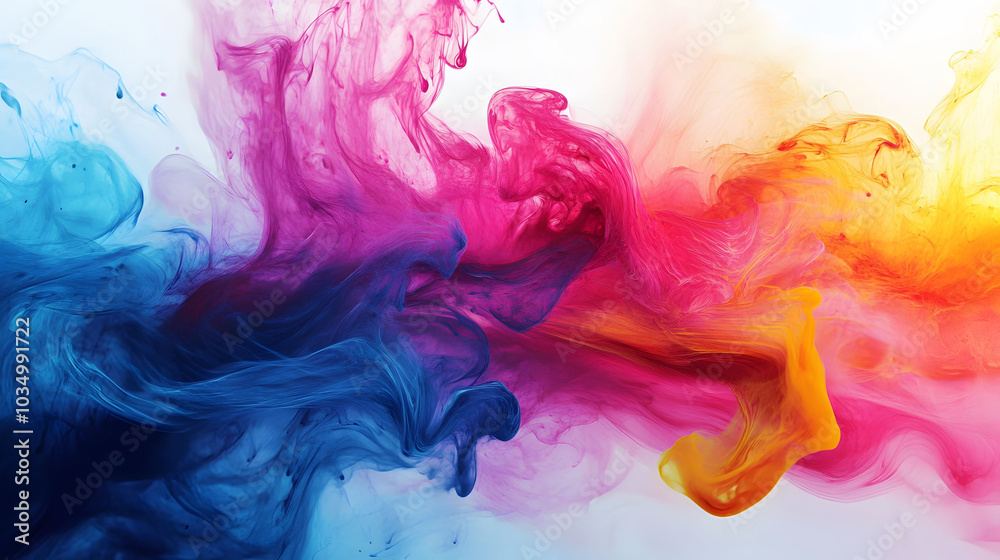 Fototapeta premium Colorful Fluid Abstract Art Wallpaper, vibrant motion patterns blending seamlessly on a clean white backdrop, perfect for modern decor.