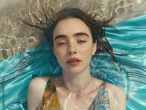 Young adult pretty girl is lying on a towel at the beach