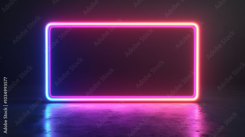 Neon Sign Mock-Up, vibrant glowing frame, blank black center, ideal for game design, digital art showcase, striking visual impact Neon Sign Mock-Up, vibrant glowing frame, blank black center, ideal for game design, digital art showcase, striking visual impact