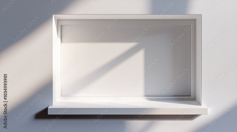 Industrial-style modern window profile, precise frame on white sill, crisp white background, minimalistic design leaving room for text Industrial-style modern window profile, precise frame on white sill, crisp white background, minimalistic design leaving room for text
