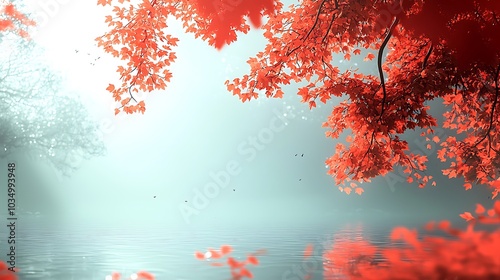 Serene Lakeside Scene with Brilliant Red Foliage