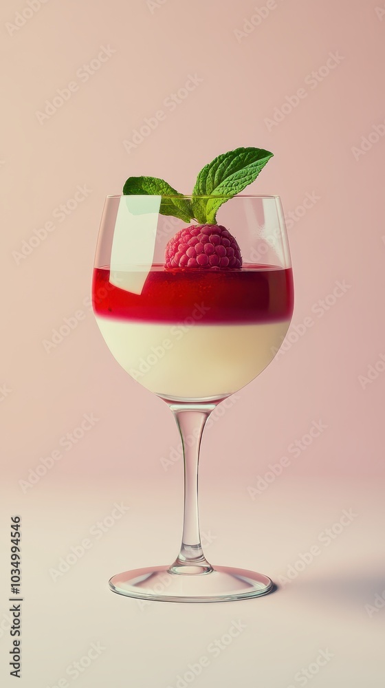 Panna cotta with raspberries and mint in a glass Panna cotta with raspberries and mint in a glass