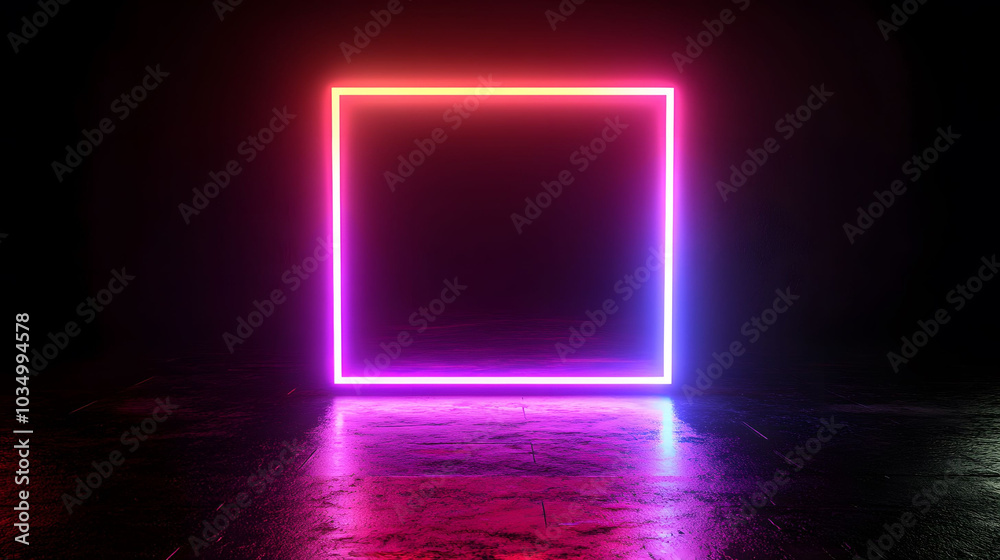 Vibrant Neon Square, a strikingly detailed square illuminated by bright neon hues against a deep black backdrop, creating a bold visual contrast Vibrant Neon Square, a strikingly detailed square illuminated by bright neon hues against a deep black backdrop, creating a bold visual contrast