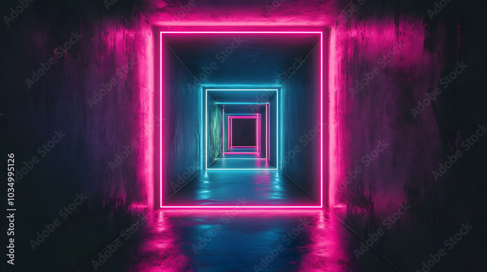 Neon Framed Wall, a striking dark wall adorned with vibrant square neon lights, creating a captivating visual contrast and modern ambiance Neon Framed Wall, a striking dark wall adorned with vibrant square neon lights, creating a captivating visual contrast and modern ambiance