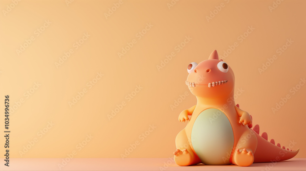 Cute Cartoon Dinosaur Sitting on Orange Background Cute Cartoon Dinosaur Sitting on Orange Background