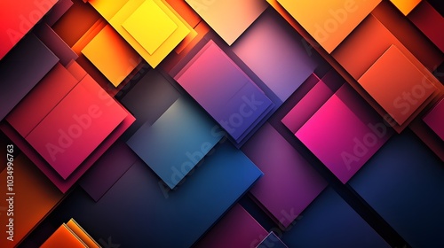 Abstract Colorful Geometric Shapes Background, Overlapping Squares, Bright and Vibrant Colors, Graphic Design, Modern Art, Wallpaper, Presentation, Website, Banner, Digital, Technology, Futuristic,