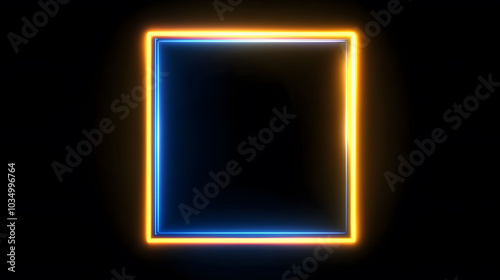 Neon Motion Graphic Frame, vibrant two-tone blue and yellow lights in a Cyberpunk theme, dynamic overlay on black backdrop.