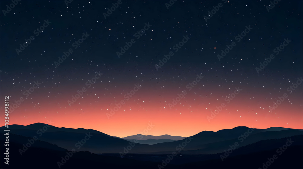 Night Sky with Stars Over Mountain Range - Tranquil and Serene Landscape Night Sky with Stars Over Mountain Range - Tranquil and Serene Landscape