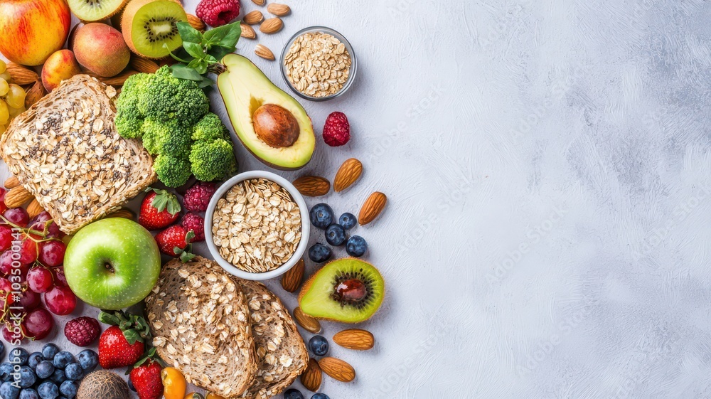 custom made wallpaper toronto digitalBalanced Diet Concept: Fresh Fruits, Proteins, and Whole Grain Bread for a Healthy Lifestyle