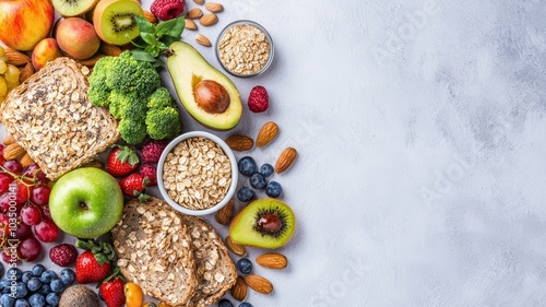 Wallpaper Mural Balanced Diet Concept: Fresh Fruits, Proteins, and Whole Grain Bread for a Healthy Lifestyle Torontodigital.ca