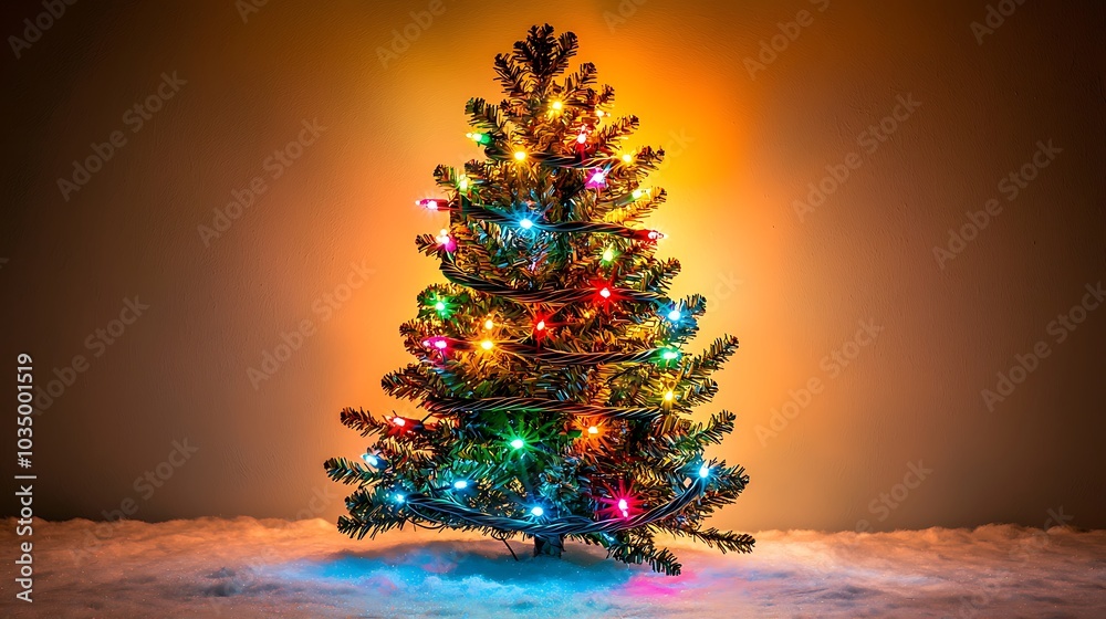 Festive Christmas Tree with Colorful Lights and Snow Festive Christmas Tree with Colorful Lights and Snow