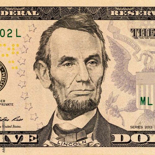 Portrait of Abraham Lincoln from 5 Dollar Bill photo