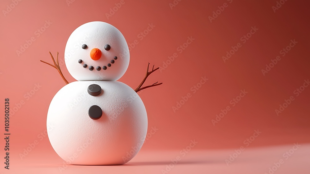 D Snowman with Orange Nose on Pink Background D Snowman with Orange Nose on Pink Background