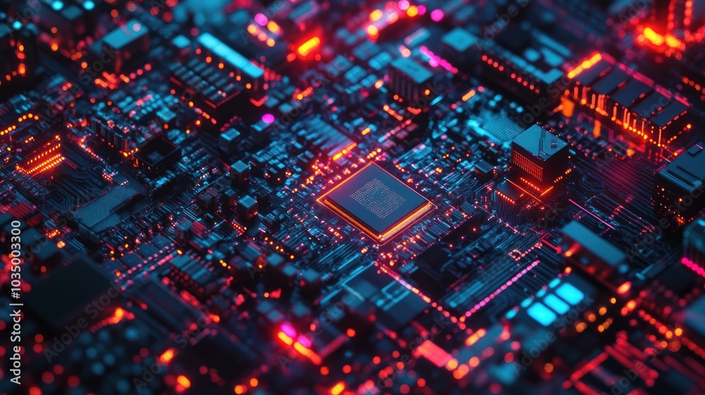 Close-Up of a Circuit Board with Glowing Components Close-Up of a Circuit Board with Glowing Components