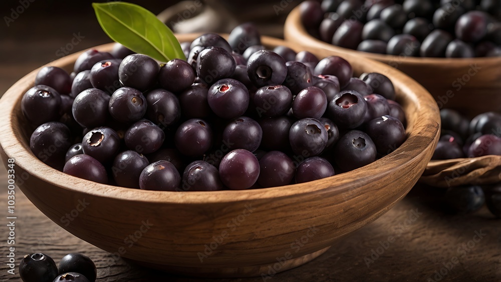 A close-up of nutrient-rich Brazilian açaí berries in a rustic wooden bowl, showcasing their deep purple hue and superfood status. A close-up of nutrient-rich Brazilian açaí berries in a rustic wooden bowl, showcasing their deep purple hue and superfood status.