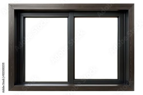 Stylish black sliding wood window frame on a white background  perfect for architectural and design projects  exuding contemporary charm and sophisticated functionality.