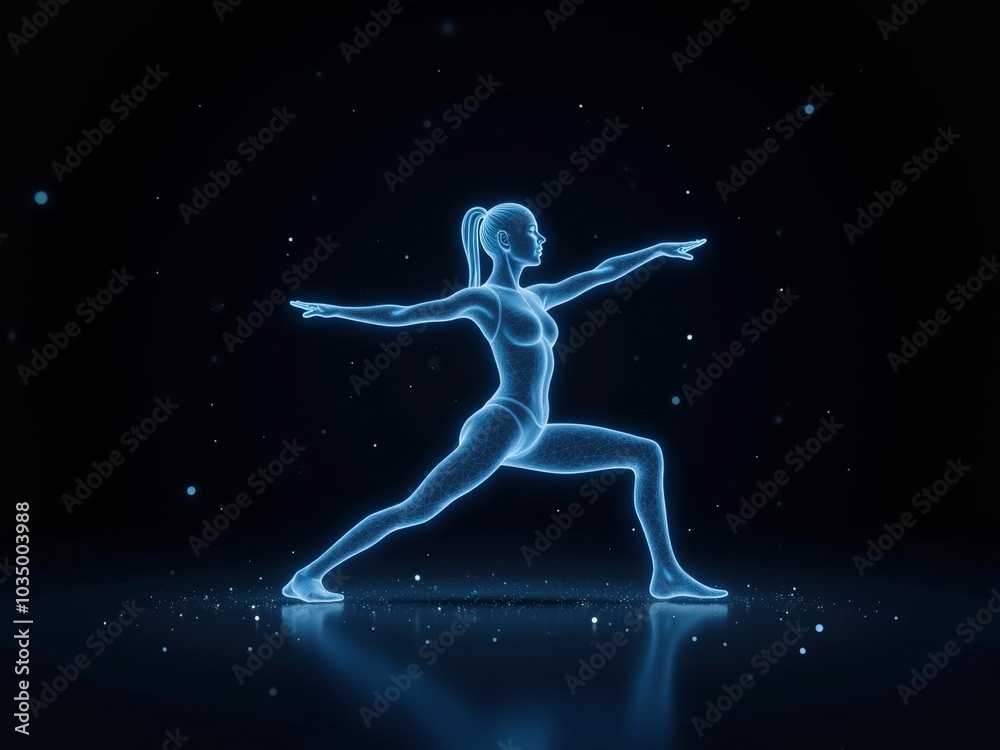 Fototapeta premium hologram display of woman doing healthy exercise movements
