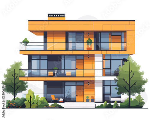 Modern house. Vector illustration of a flat style.