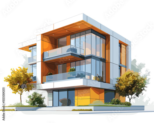 Modern office building in the city. Vector illustration in flat style.