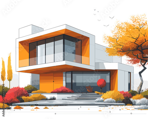 Modern house. Vector illustration of a flat style.