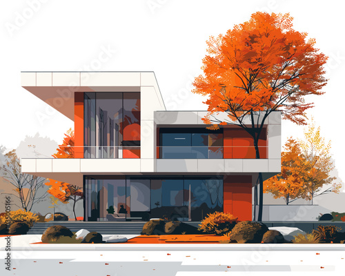 Modern house. Vector illustration of a flat style.