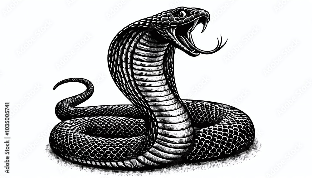 Fototapeta premium cobra snake striking pose,sketch engraving.