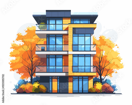 Modern apartment building in the city. Vector illustration in flat style.