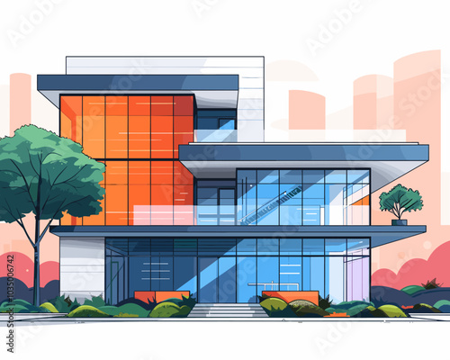 Modern building vector illustration. Flat style design of a modern house.