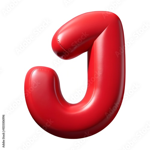 Red letter J balloon 3D render icon isolated on white background