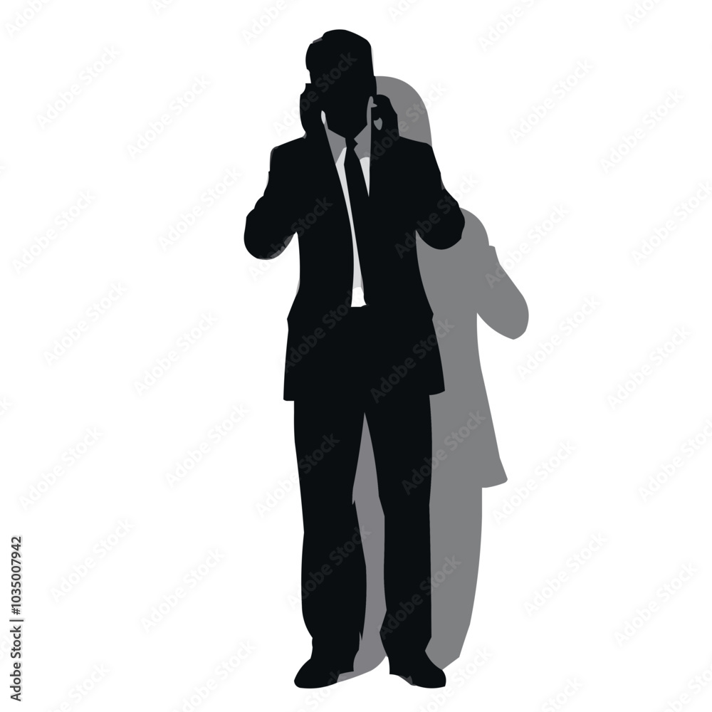 Businessman silhouette talking on two phones with Businessman silhouette talking on two phones with