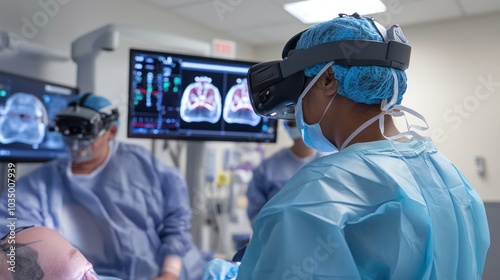 Surgeon Wearing Virtual Reality Headset in Operating Room