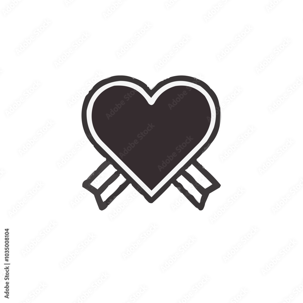 Outlined heart symbol with ribbons below Outlined heart symbol with ribbons below