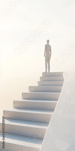 Minimalist Sculpture of Human Figure on Abstract Staircase